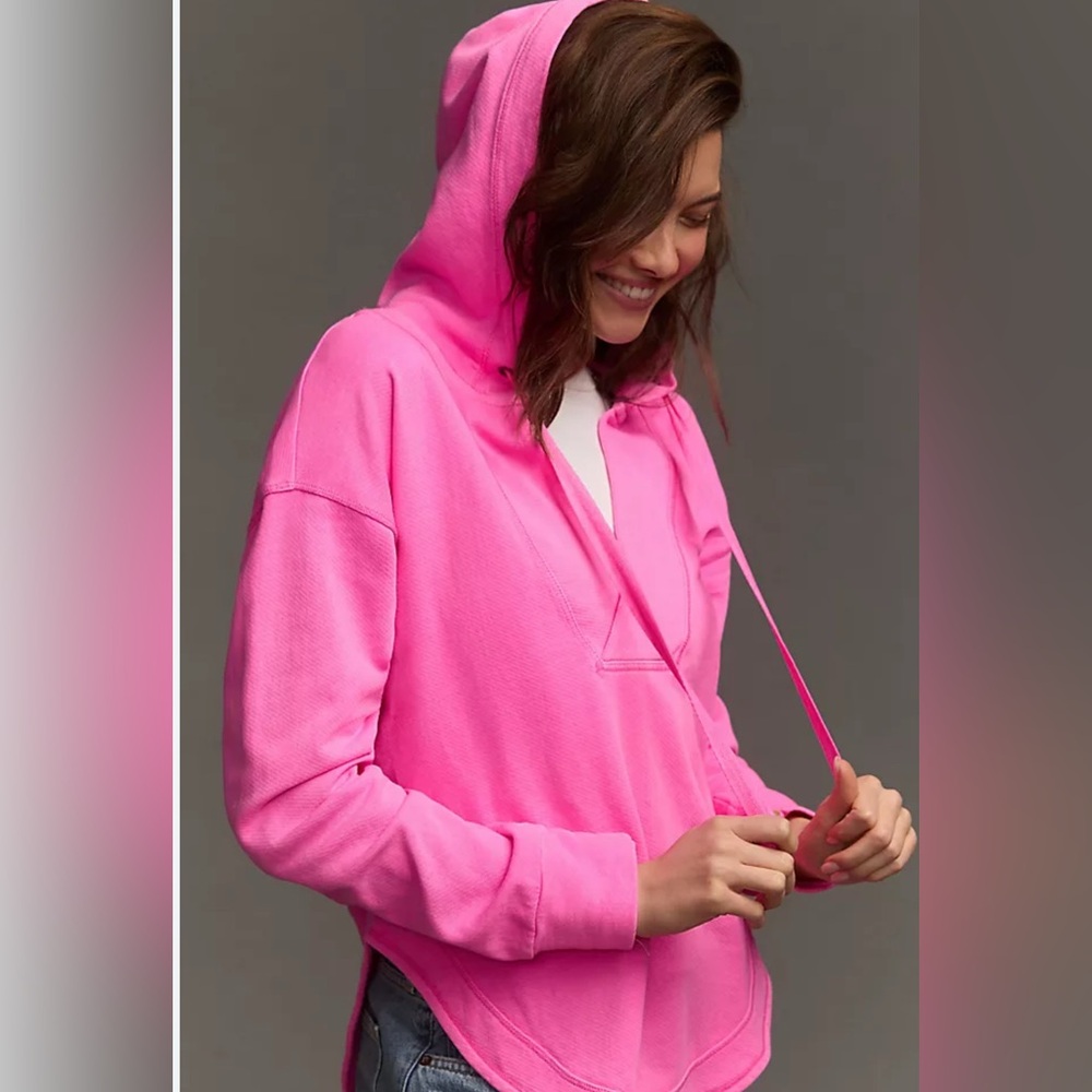 anthropologie Pilcro Warfside Hooded Sweatshirt Bright Pink Sz XL Oversized - Picture 1 of 13